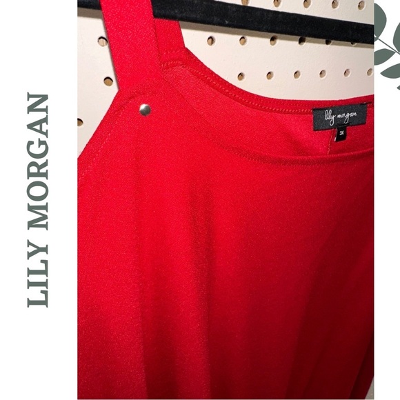 🛍️3/$40 Lily Morgan Cold Shoulder Red Women's Top with Waistband Size 3X - Picture 4 of 5